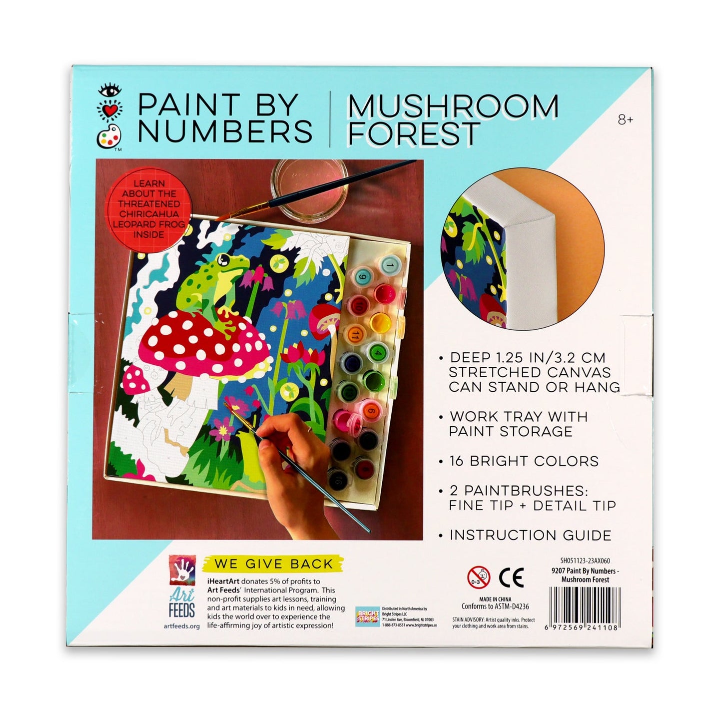 iHeartArt Paint By Numbers - Frog & Mushroom – Paint a charming frog and mushroom scene, backside.