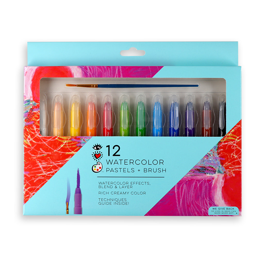 12 Watercolor Pastels + Brush