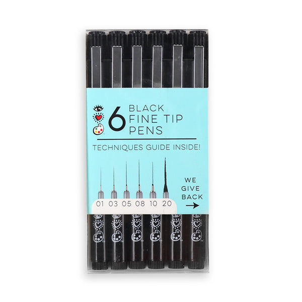 6 Black Fine Tip Pens