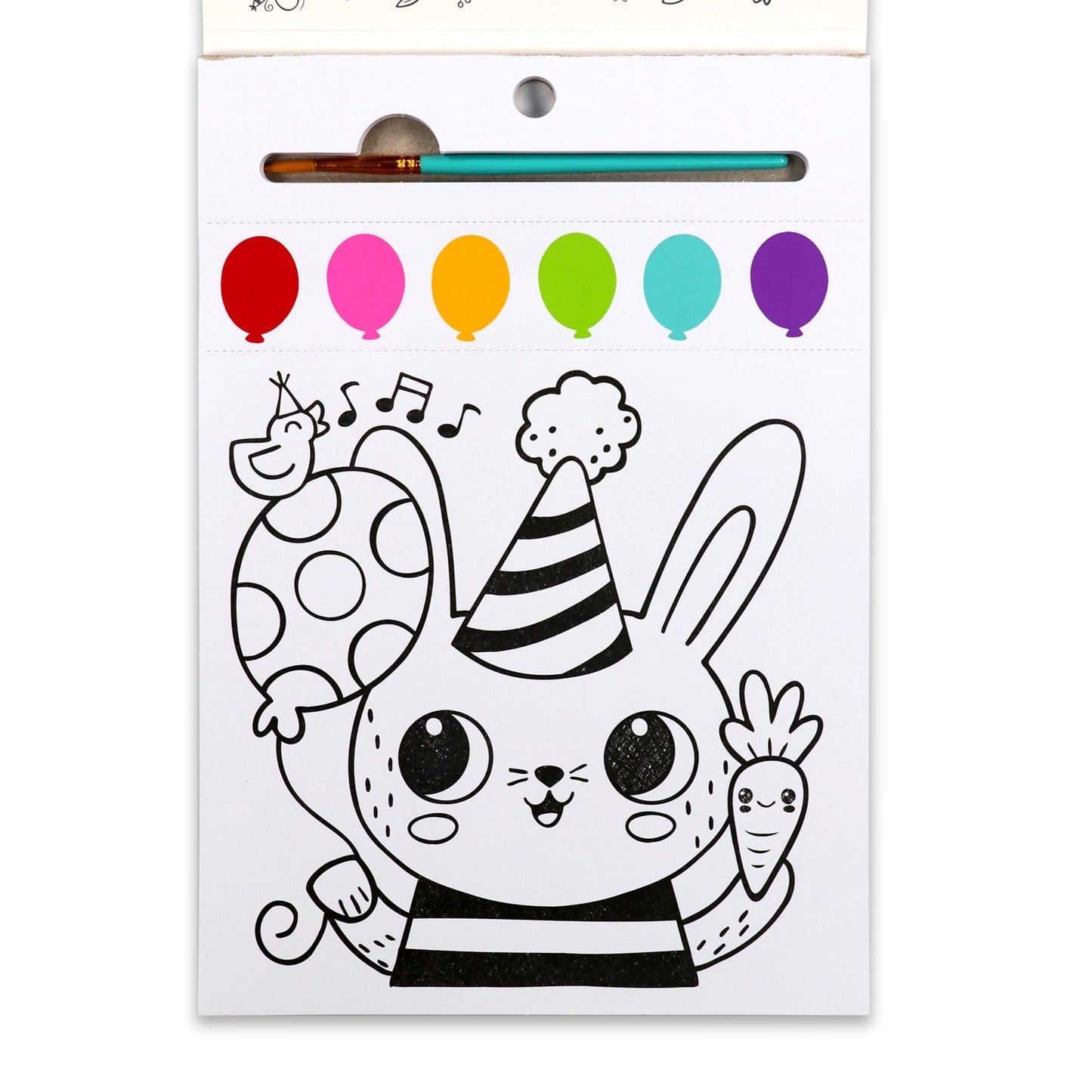 iHeartArt JR Paint Pages - Party Animals – Fun animal-themed painting pages for kids, a coloring page of the book featuring a bunny and balloon. 