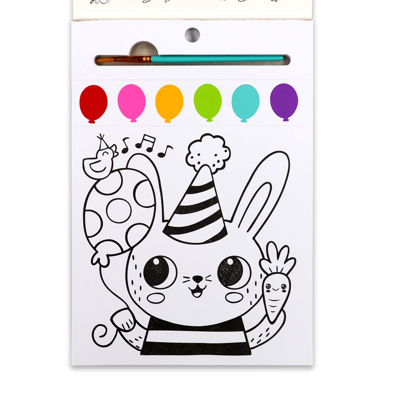 iHeartArt JR Paint Pages - Party Animals – Fun animal-themed painting pages for kids, a coloring page of the book featuring a bunny and balloon. 