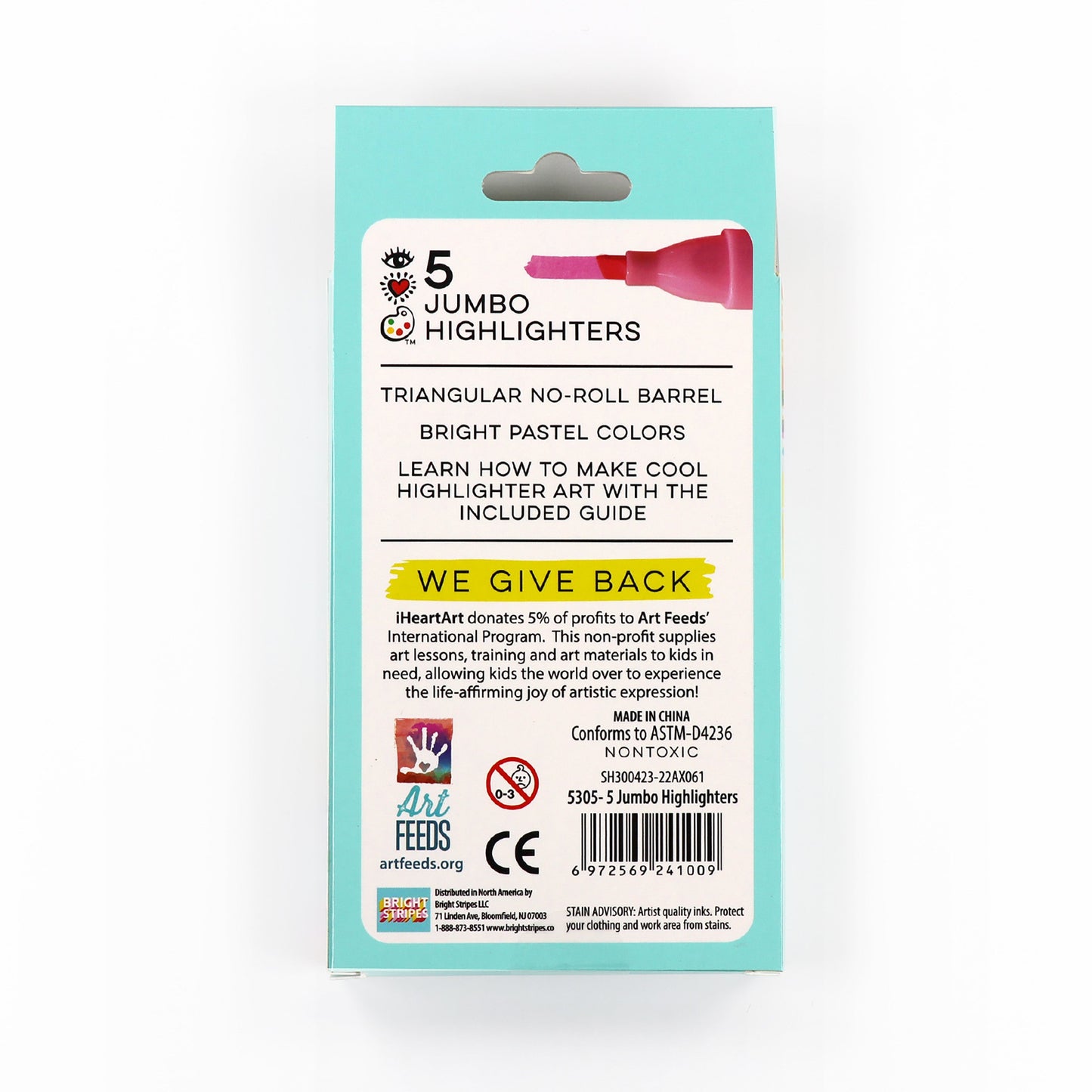 iHeartArt 5 Jumbo Highlighters – The backside of the box.