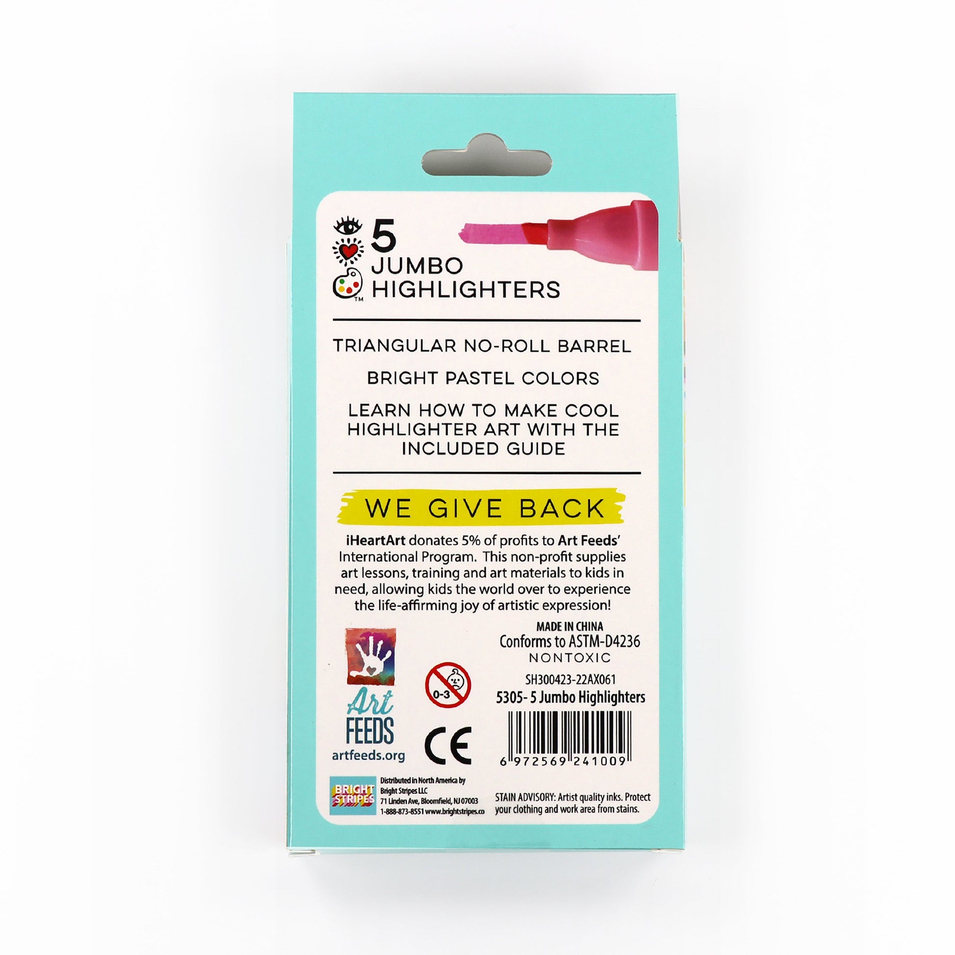 iHeartArt 5 Jumbo Highlighters – The backside of the box.