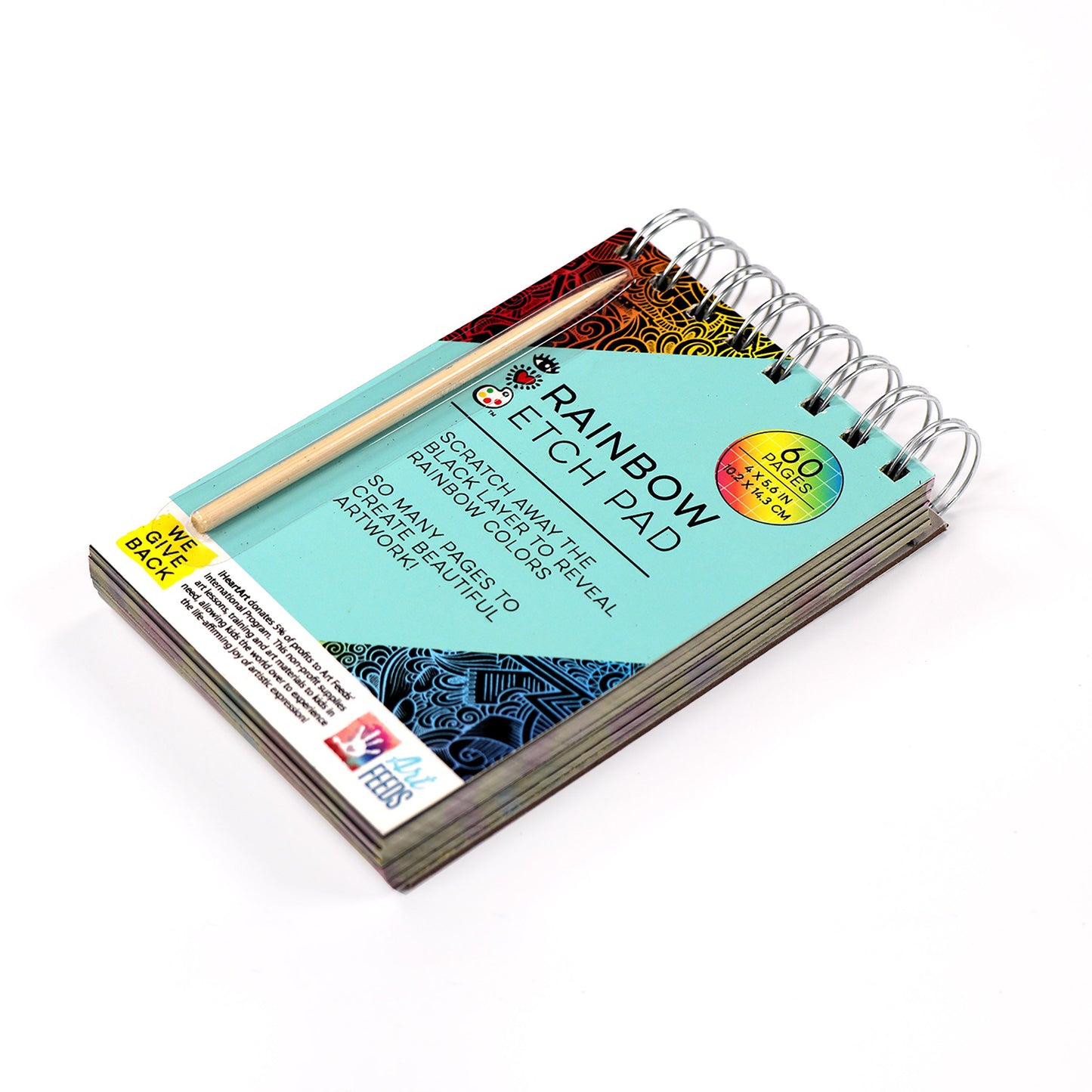 iHeartArt Rainbow Etch Pad – Scratch and reveal colorful rainbow designs. The side of the book on a white background.