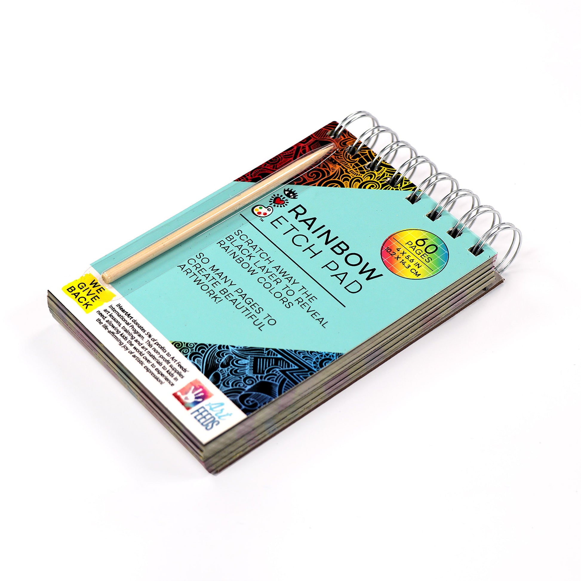 iHeartArt Rainbow Etch Pad – Scratch and reveal colorful rainbow designs. The side of the book on a white background.