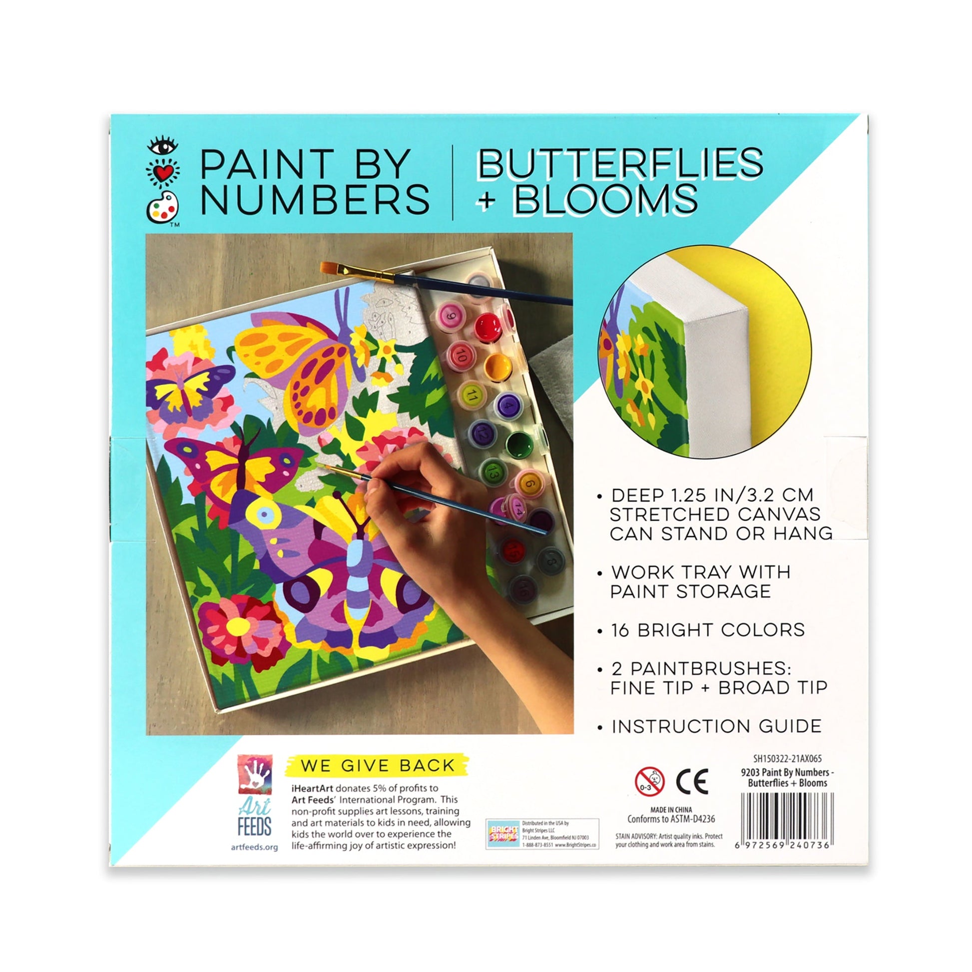 iHeartArt Paint by Numbers Butterflies + Blooms – A guided painting kit featuring butterflies and flowers. The backside