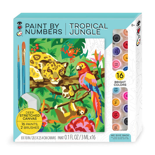 iHeartArt Paint By Numbers Tropical Jungle – Guided painting kit featuring a vibrant jungle scene.
