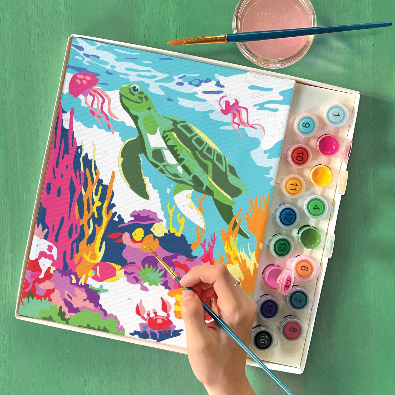 iHeartArt Paint By Numbers - Amazing Ocean – Create a stunning ocean-themed painting in a green background.