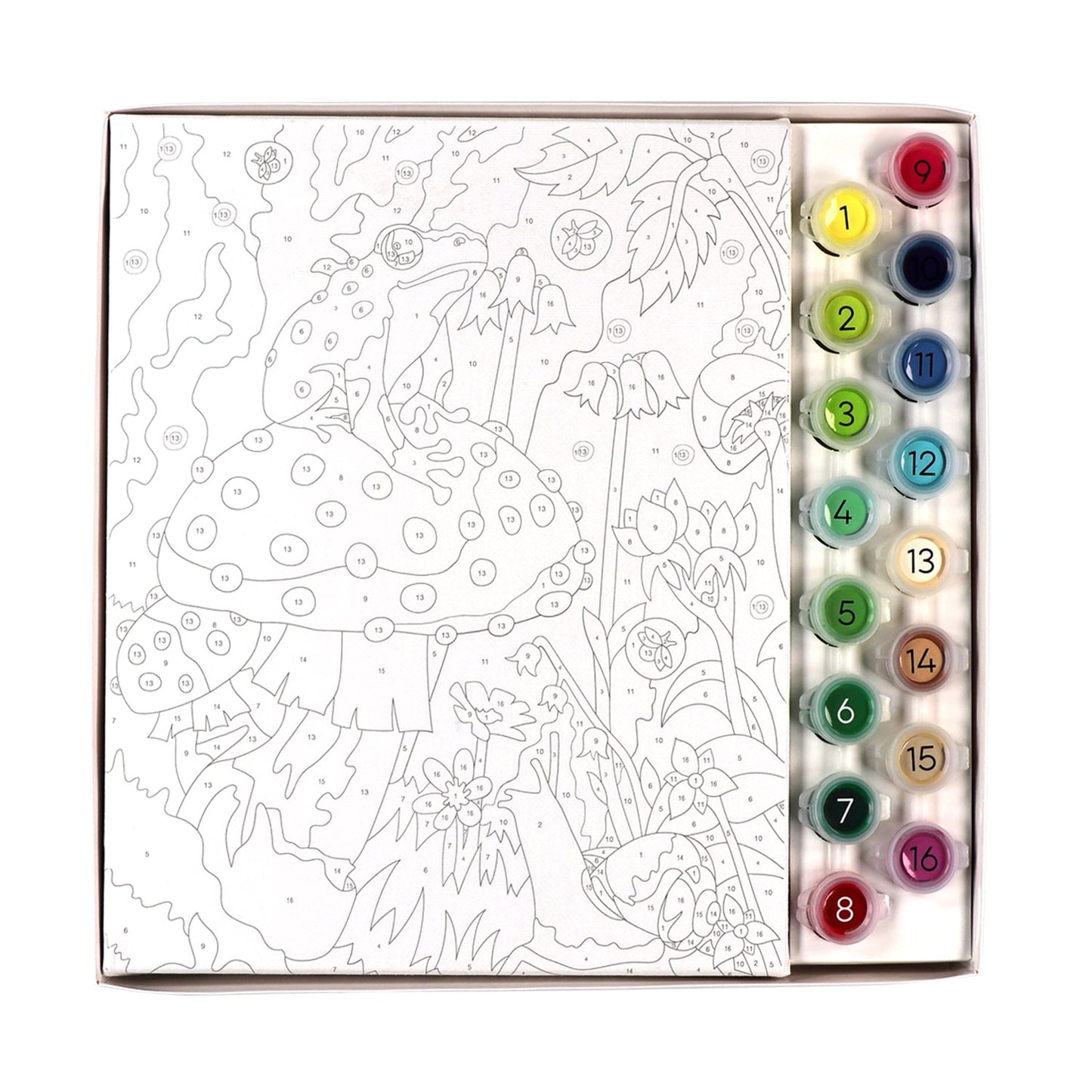 iHeartArt Paint By Numbers - Frog & Mushroom – Paint a charming frog and mushroom scene, canvas withouth coloring and paints on a white background. 