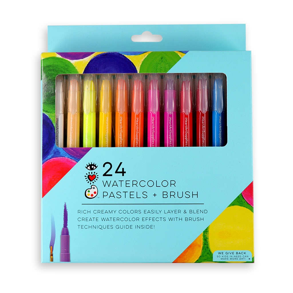24 Watercolor  Pastels + Brush