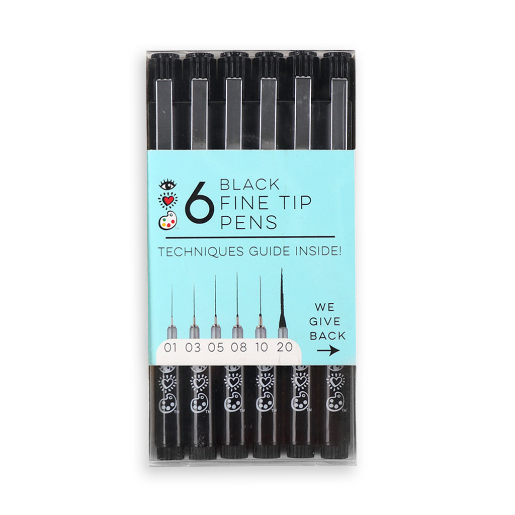 6 Black Fine Tip  Pens
